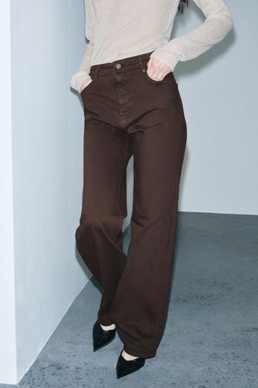ZW COLLECTION HIGH-WAIST WIDE-LEG JEANS - Brown by Zara