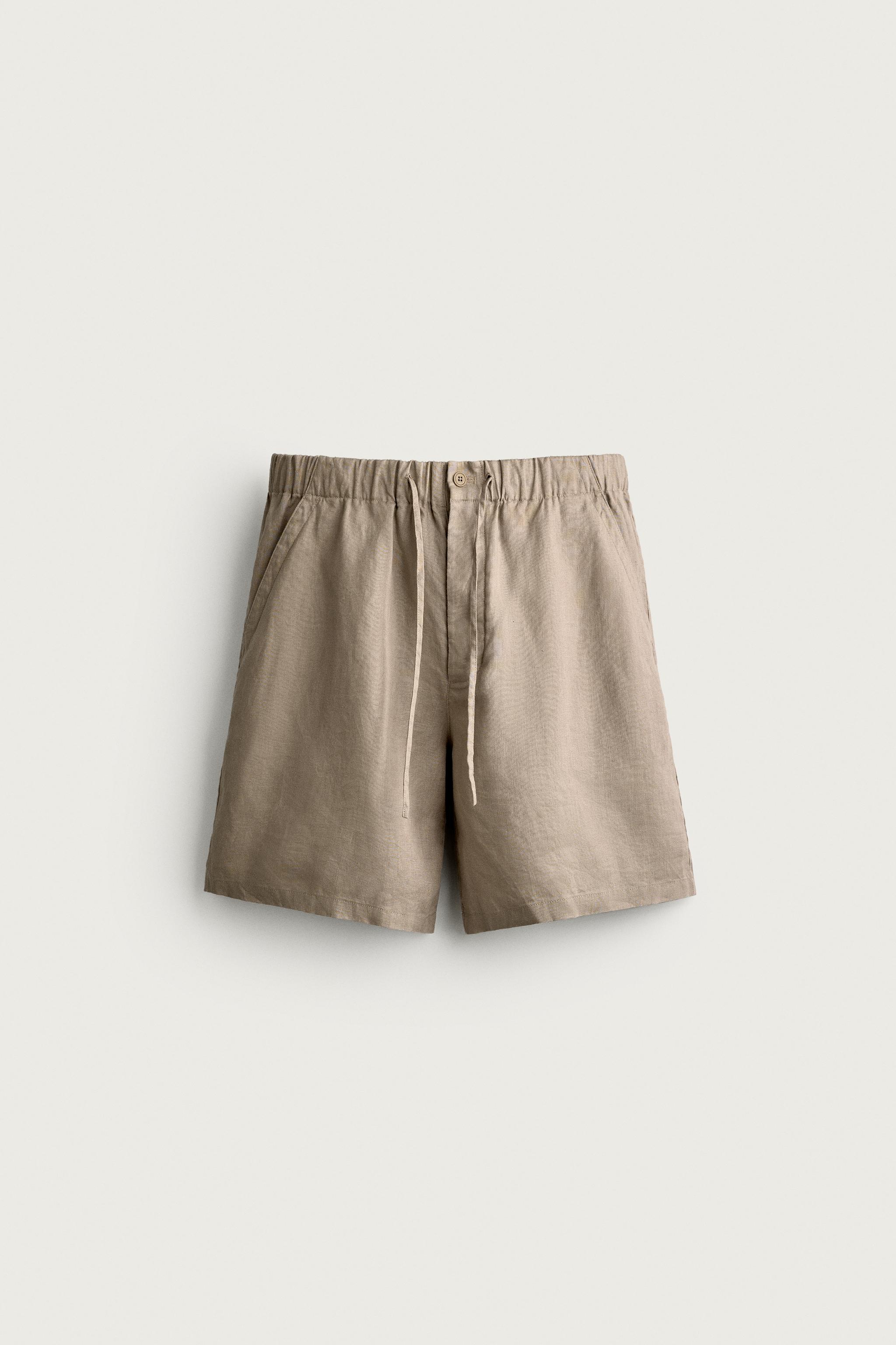 100% LINEN RELAXED FIT SHORTS — Taupe gray
