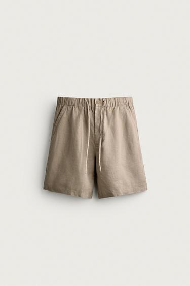 برمودا RELAXED FIT من الكتان 100% - رمادي داكن الخاص بـ Zara