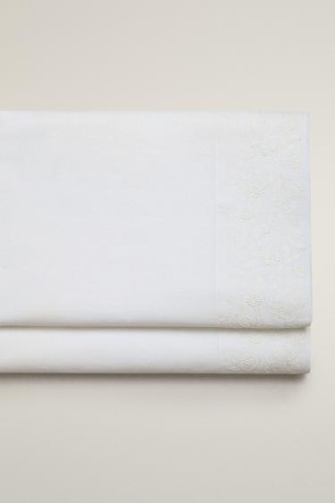 COTTON AND LINEN FLAT SHEET WITH RAISED DESIGN - White by Zara - Image 0