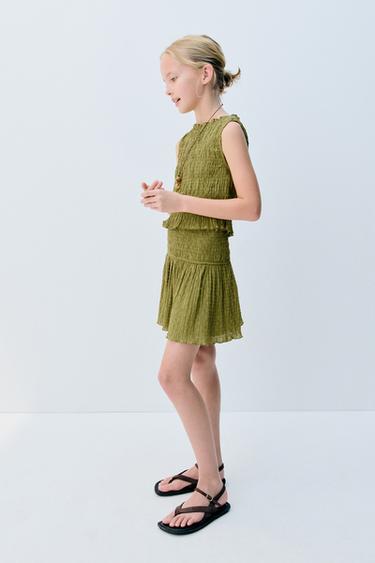 JUPE PLUMETIS À ÉLASTIQUES - Vert moyen de Zara