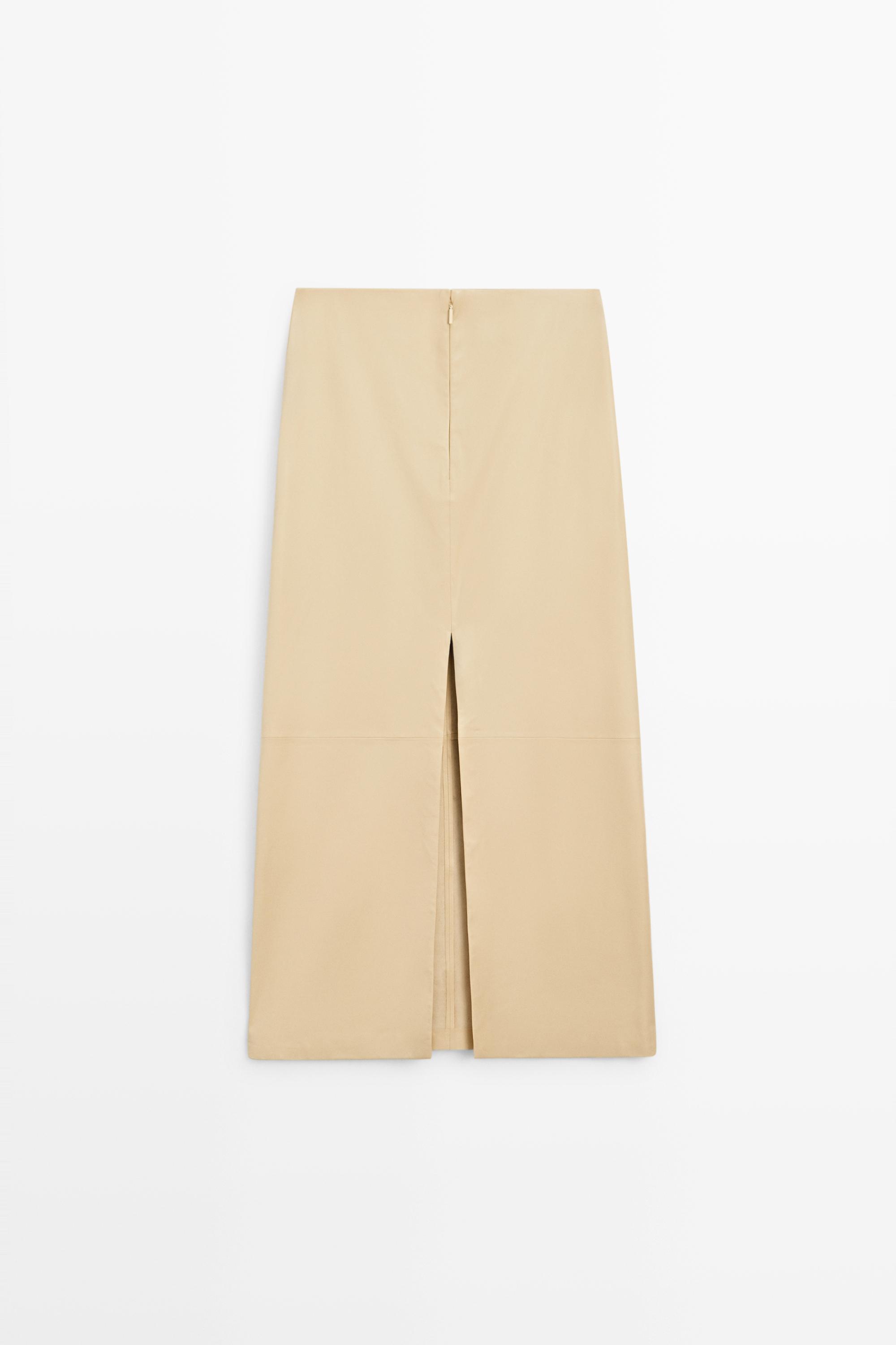 Jupe midi en cuir nappa