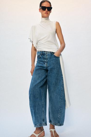ZW COLLECTION ANKLE BALLOON MID-WAIST JEANS - Mid-blue by Zara
