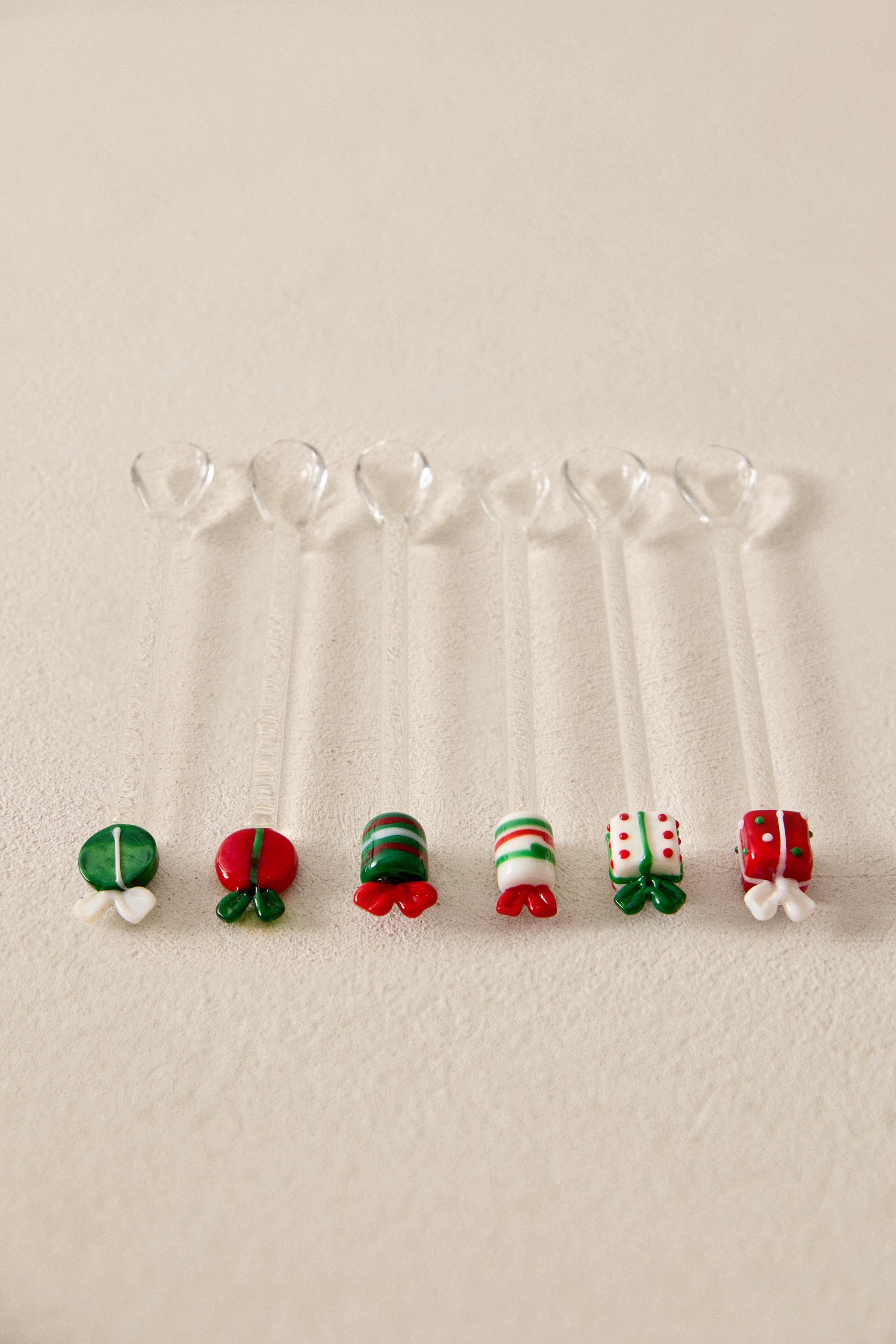 SET OF GLASS CHRISTMAS DESSERT SPOONS (SET OF 6)