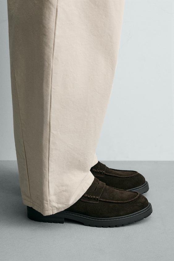 Zara LEATHER LUG-SOLE PENNY LOAFERS - Brown - Image 0
