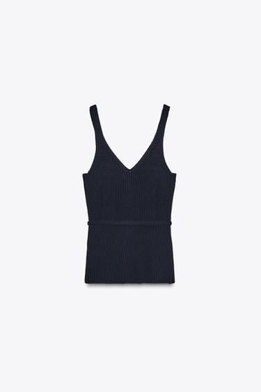 TOP EN MAILLE CÔTELÉE CEINTURE - Bleu marine de Zara - Image 5
