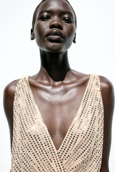 SEQUINNED MIDI DRESS - Gold by Zara - Image 2