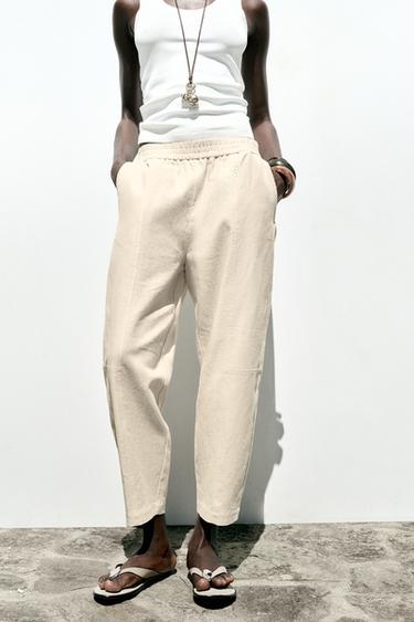LINEN BLEND BALLOON TROUSERS - Sand by Zara - Image 1