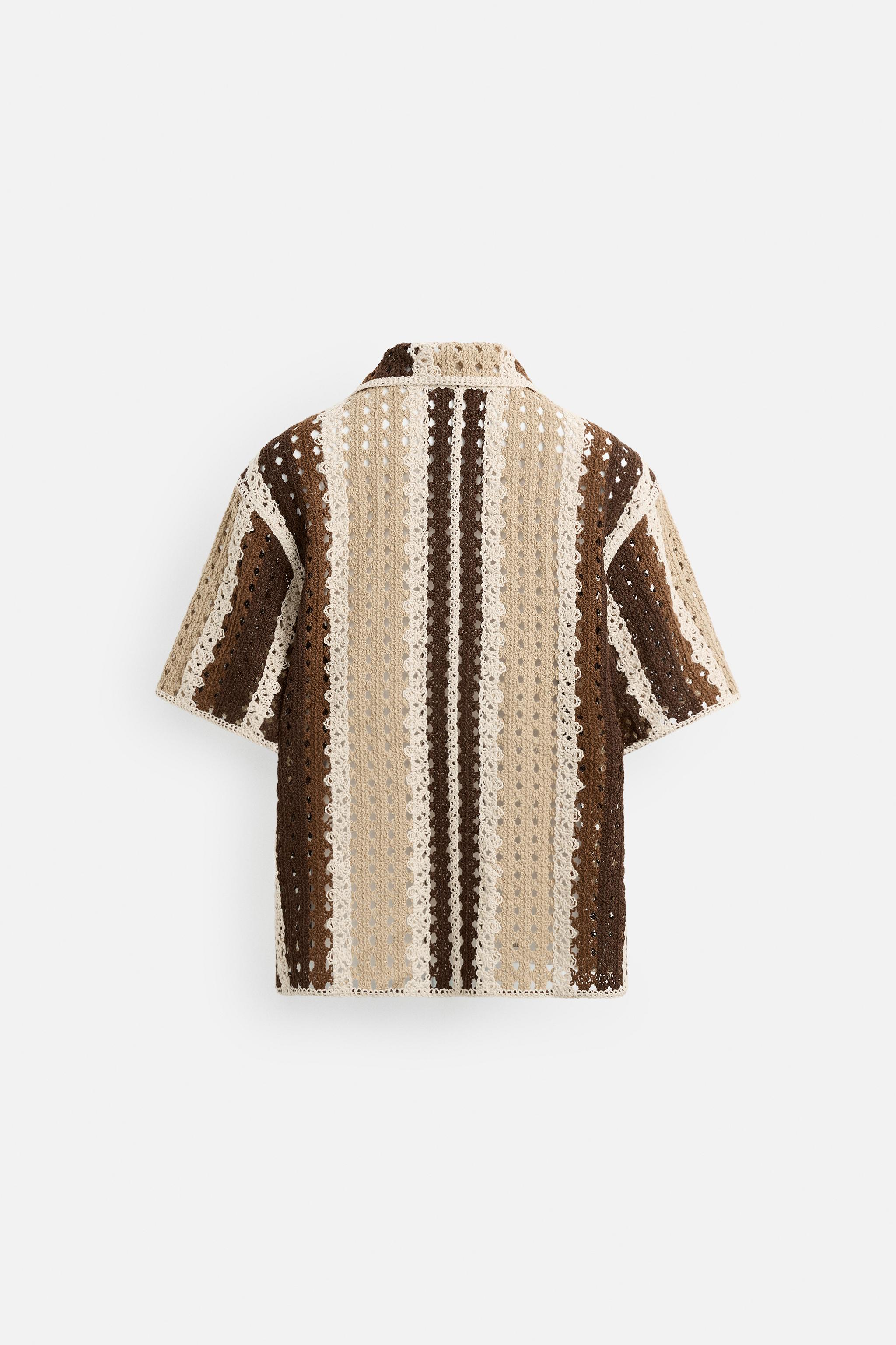 【ZARA】テクスチャー クロシェシャツ | 7200/307/086 CROCHET TEXTURED SHIRT - Ecru / Brown | ZARA United States