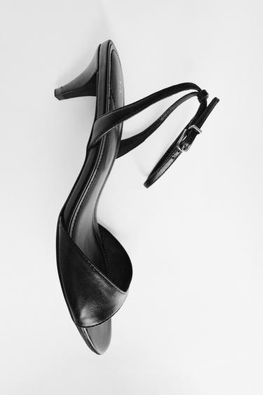 LEATHER ANKLE STRAP MID-HEEL SANDALS - Black by Zara