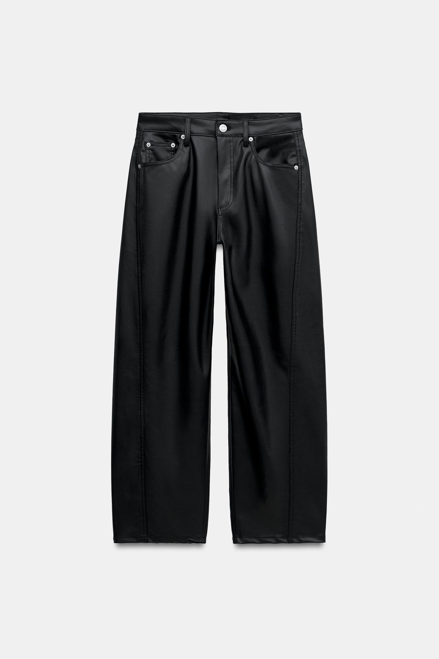 Женские брюки Zara ZW Collection Ankle Faux Leather, цвет: Чёрный — фото 5