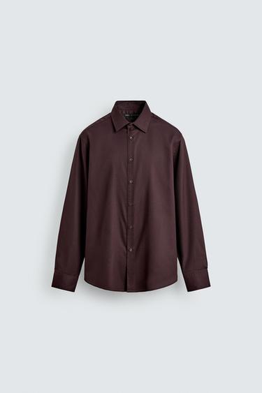 Zara EASY CARE TEXTURED SHIRT - Burgundy