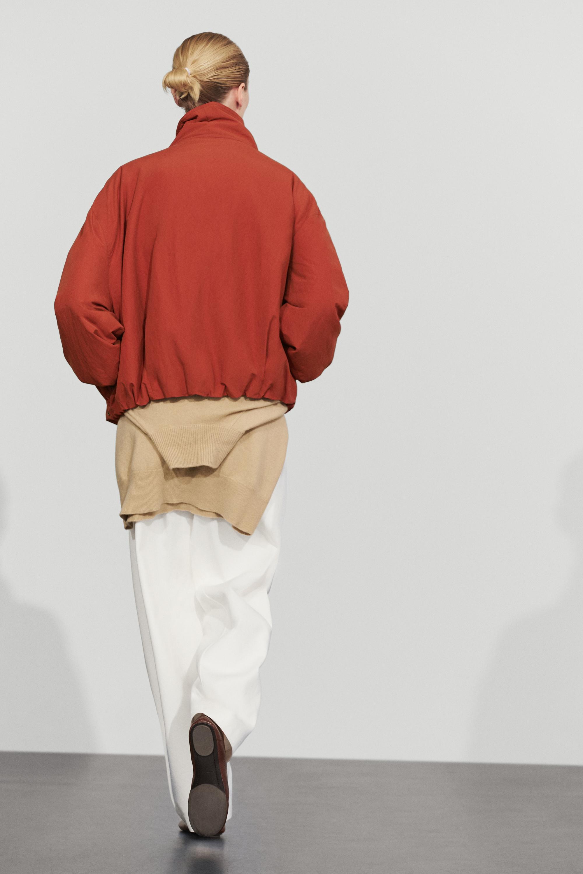 Quilted bomber jacket with side button — RED