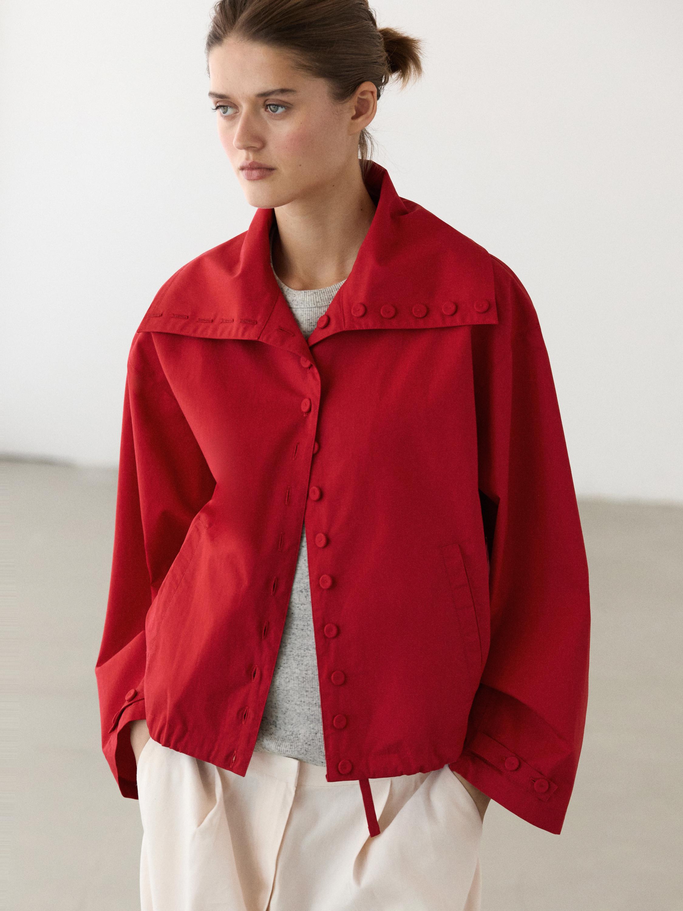 Lightweight cotton jacket with button details — Intense red