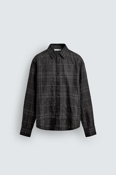 БАВОВНЯНО-ЛЛЯНА СОРОЧКА В КЛІТИНУ - Антрацитовий сірий Zara