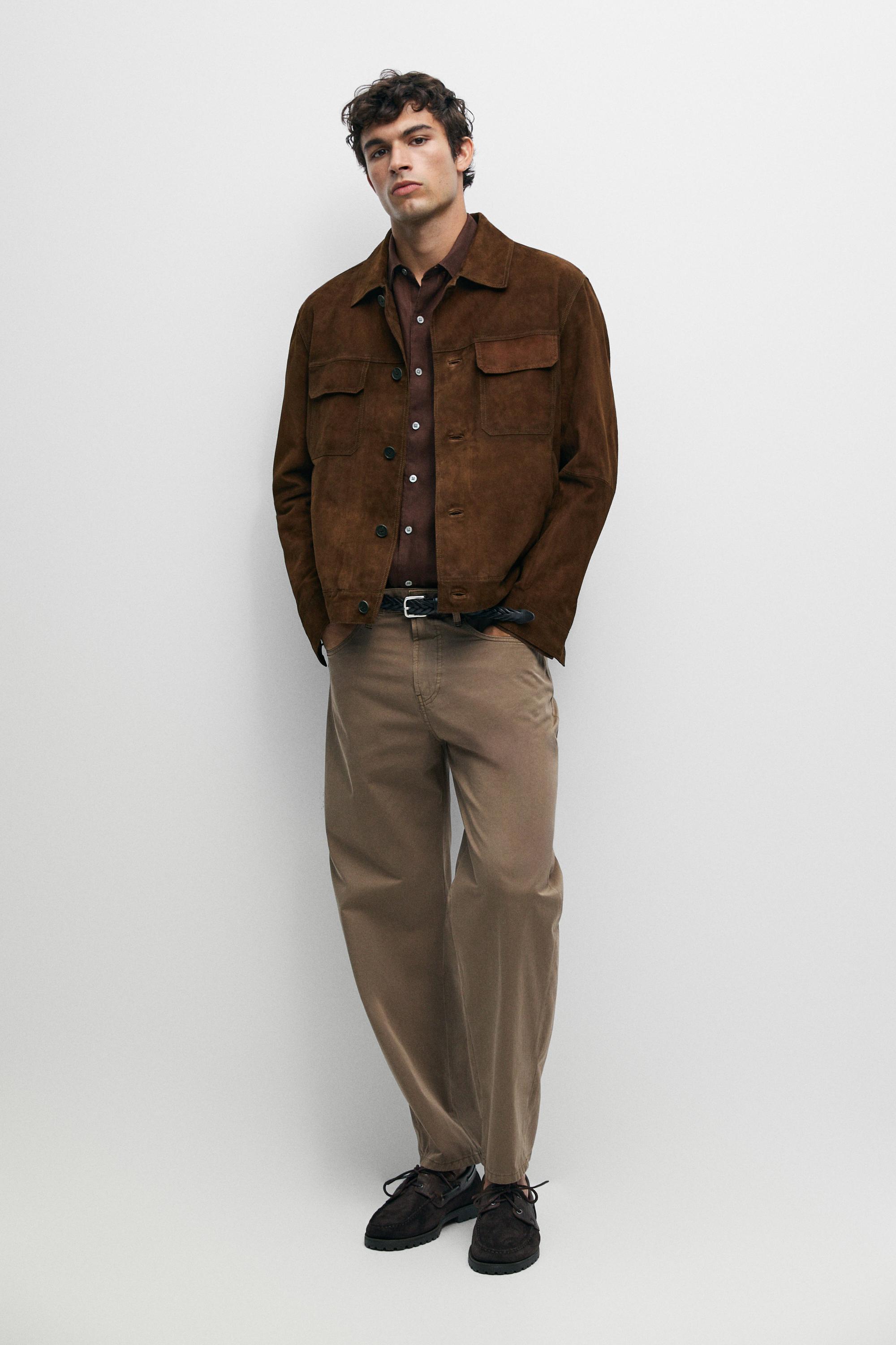 Veste avec poches en cuir et daim