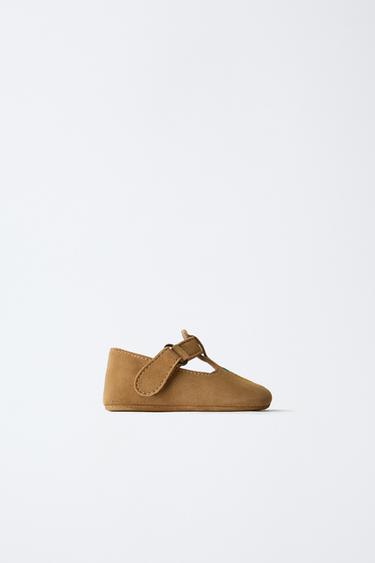Zara LEATHER T-BAR SHOES - Brown