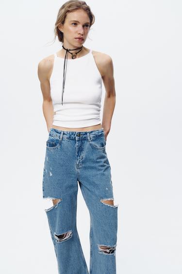JEAN Z1975 DROIT TAILLE HAUTE DÉCHIRÉ - Bleu moyen de Zara - Image 1