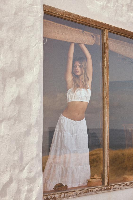 TIERED MAXI SKIRT Oyster-white ZARA United States