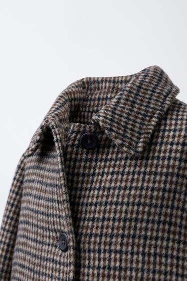 LONG CHECKED WOOL COAT - Brown by Zara - Image 4