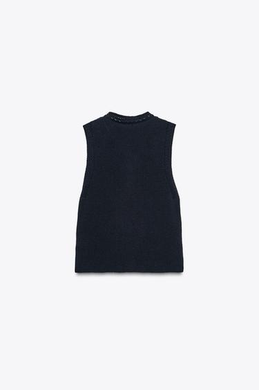 Zara GOLD BUTTON KNIT TOP - Blue