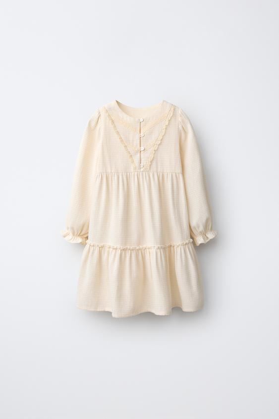 KLEID MIT STRUKTURMUSTER UND SPITZE - Cremefarben von Zara - Bild 0