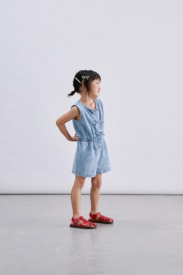 DENIM SHORT JUMPSUIT WITH BOWS - Light blue by Zara