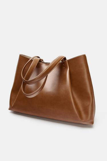SAC SHOPPER À PINCES - Marron foncé de Zara - Image 3