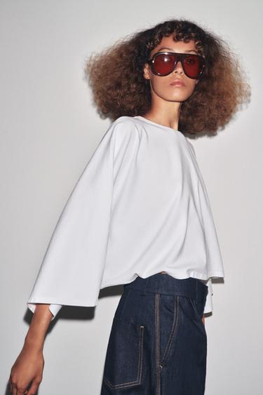 ASYMMETRIC CAPE T-SHIRT - White by Zara - Image 2