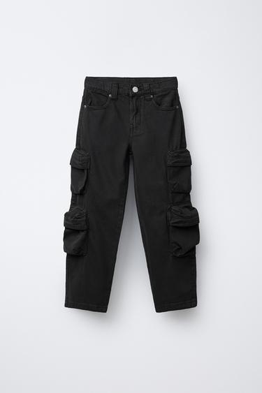 SPODNIE WIDE LEG MULTICARGO - Czarny Zara