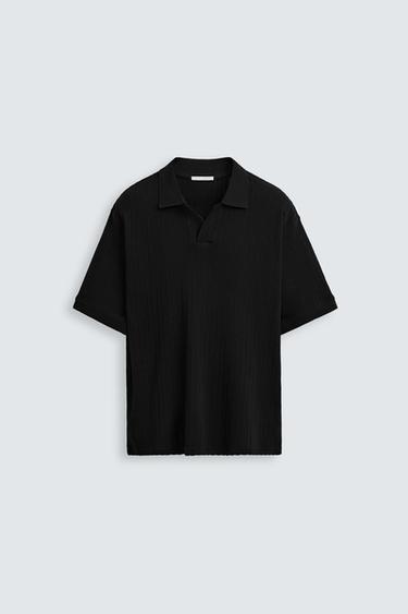 POLO COM TEXTURA CANELADA - Preto da Zara