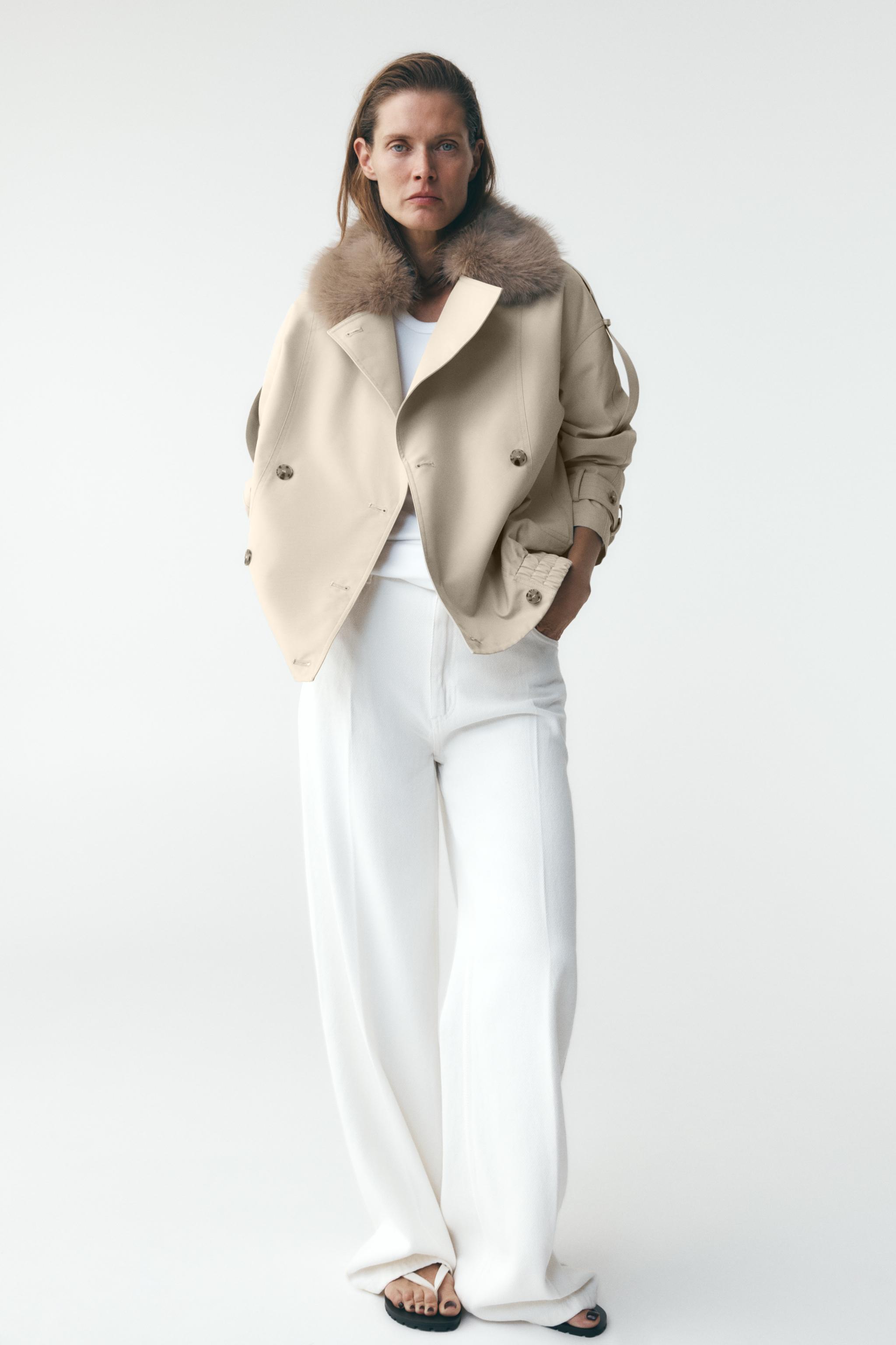ZW COLLECTION WATER-REPELLENT SHORT TRENCH COAT - Ecru