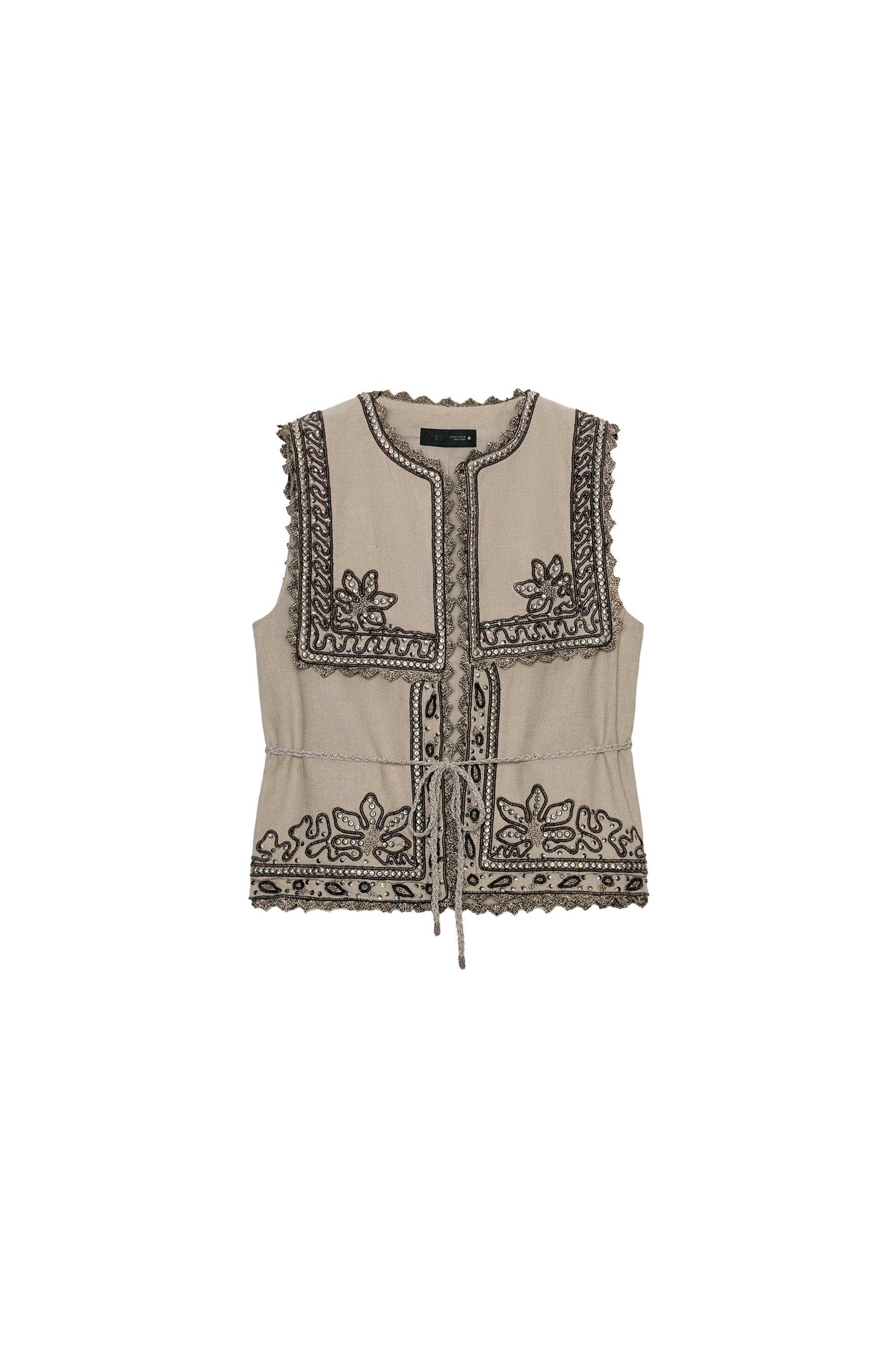 ZW COLLECTION EMBROIDERED WAISTCOAT WITH BELT - Mid-grey | ZARA