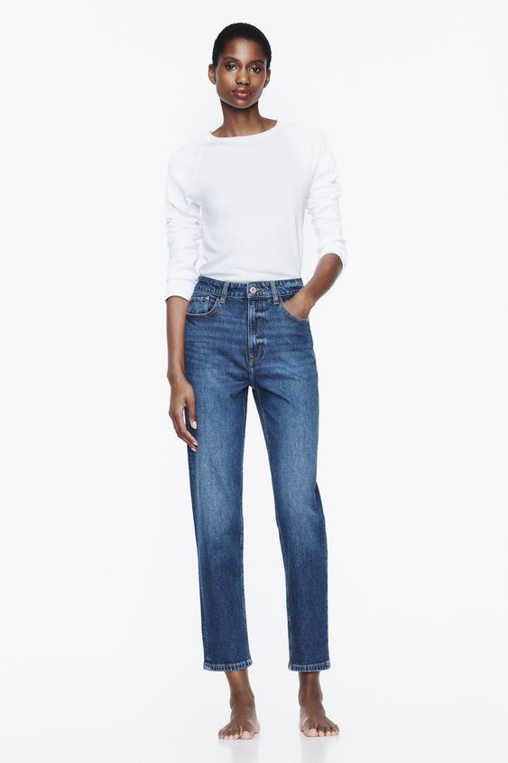 RIPPED MOM FIT JEANS - Light blue, ZARA United States