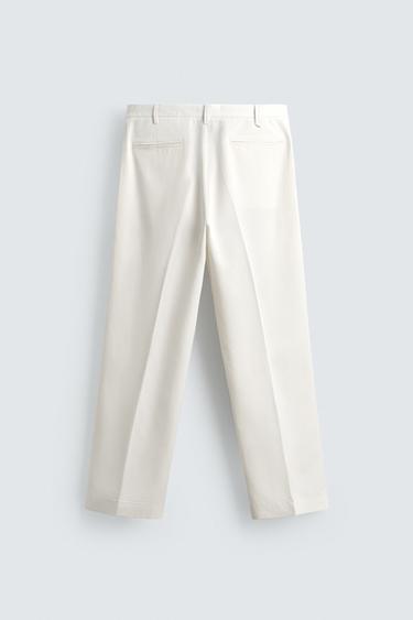 REGULAR FIT VISCOSE/COTTON TROUSERS - Oyster-white by Zara - Image 6