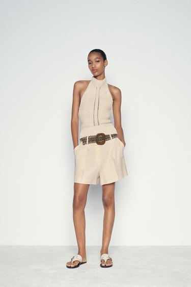 LINEN BLEND BELTED BERMUDA SHORTS - Light sand by Zara