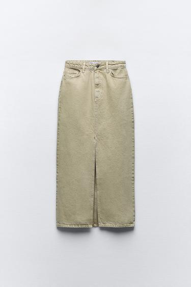 MIDI SUKN Z1975 DENIM S PEDNM ROZPARKEM - Khaki od Zara