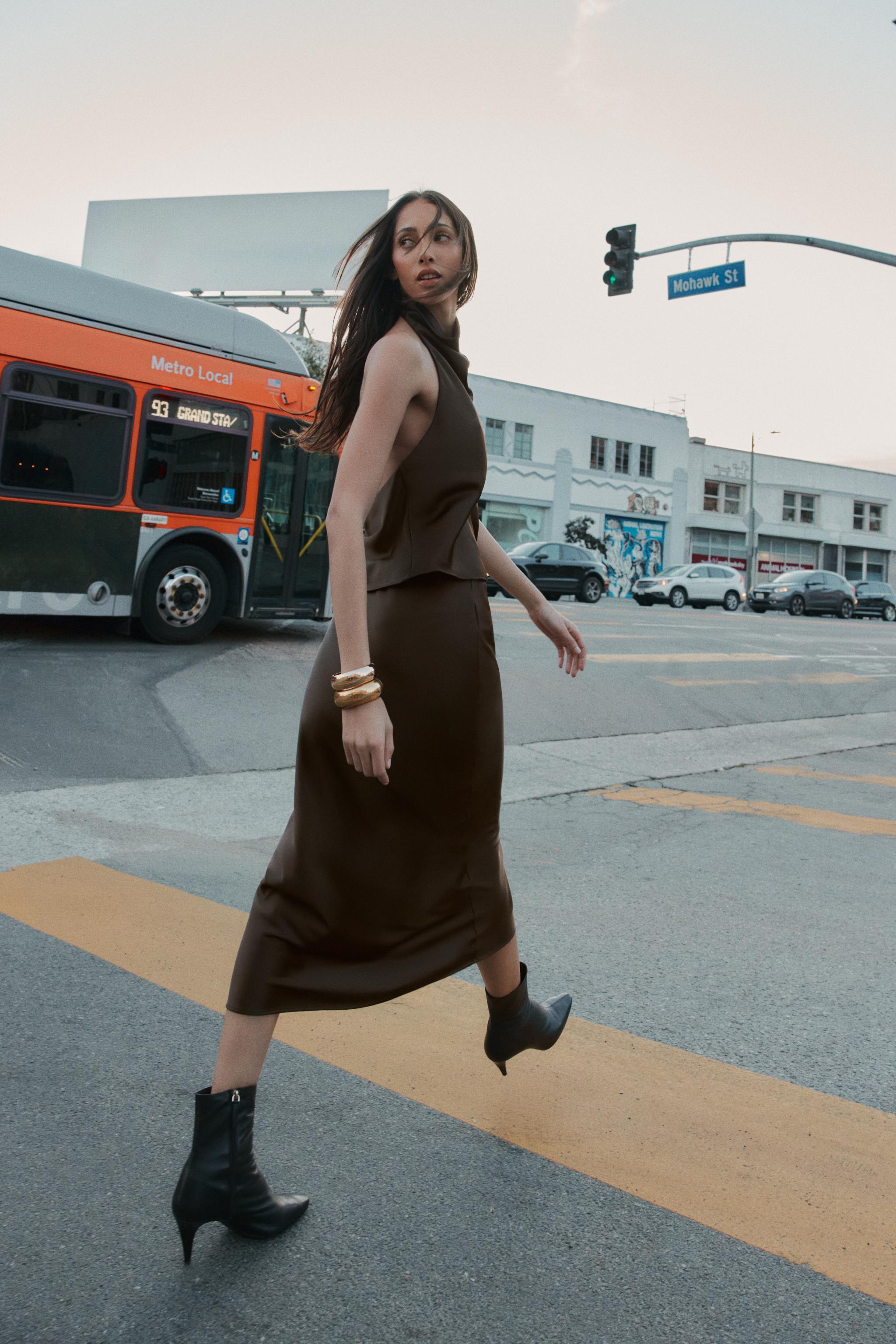 SATIN MIDI SKIRT