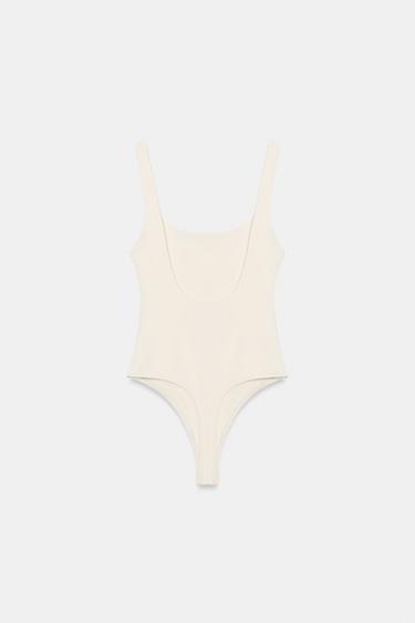 STRETCH BODYSUIT WITH SQUARE NECKLINE - Ecru by Zara - Image 4