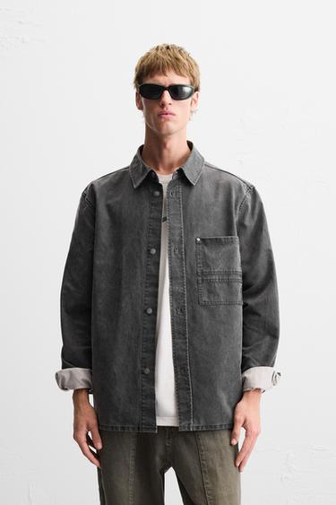 Zara WAXED EFFECT OVERSHIRT - Gray