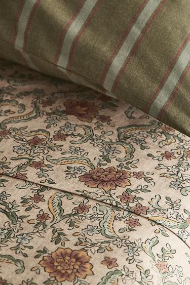 FLORAL PRINT SATEEN FLAT SHEET (300 THREAD COUNT) - Light beige by Zara - Image 4