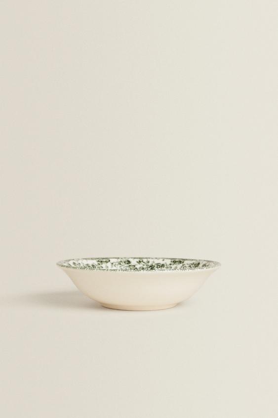FLORAL DARK OLIVE EARTHENWARE BOWL