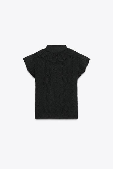 TOP EN MAILLE POINTELLE VOLANTS - Noir de Zara - Image 6
