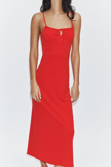 ROBE FLUIDE MI-LONGUE À BRETELLES - Rouge de Zara - Image 2