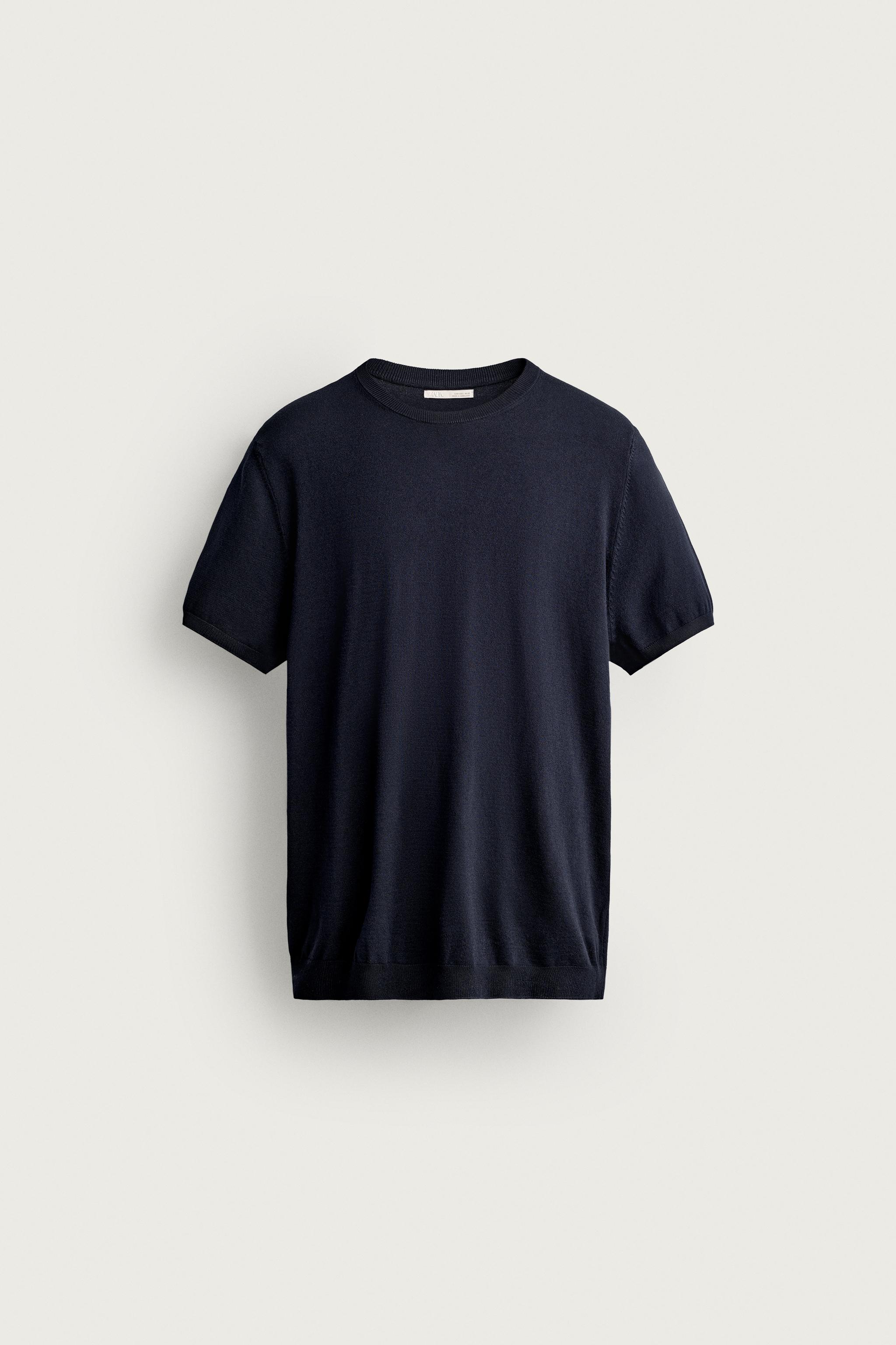 BASIC REGULAR FIT KNIT T-SHIRT — Dark navy