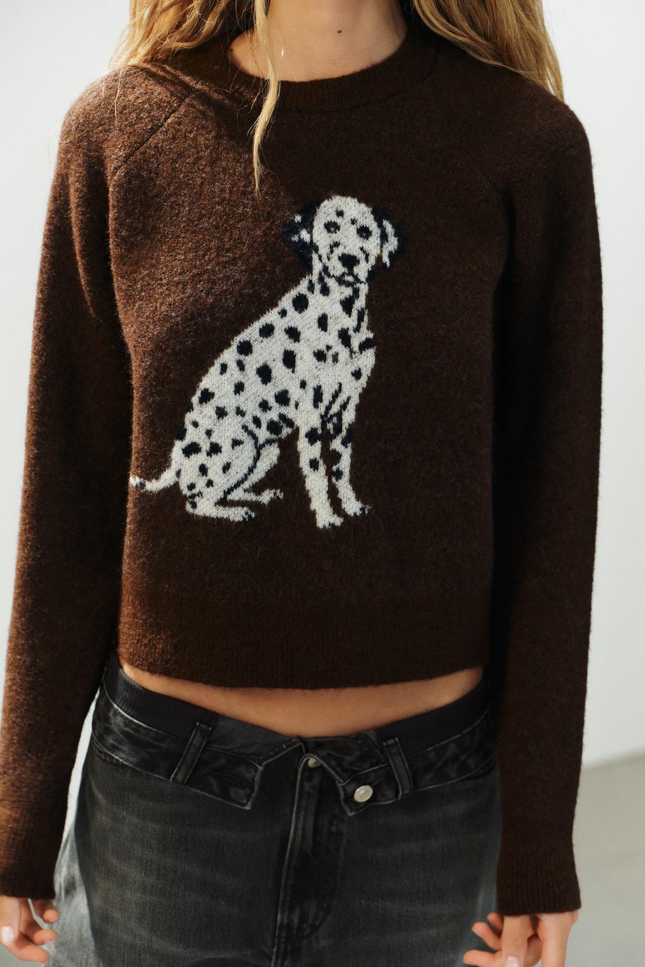 ANIMAL JACQUARD KNIT SWEATER — Brown