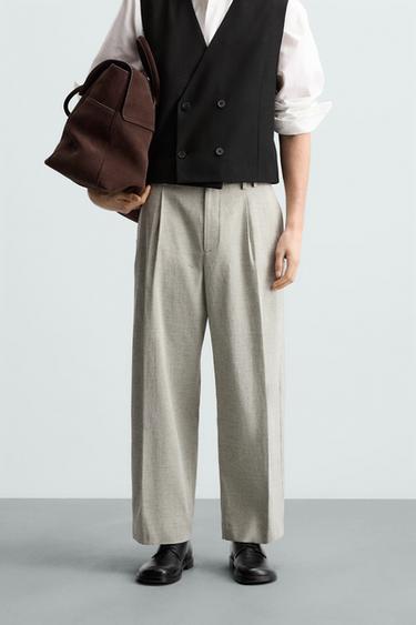 Zara STRUCTURED LINEN SUIT PANTS - Ecru / Black