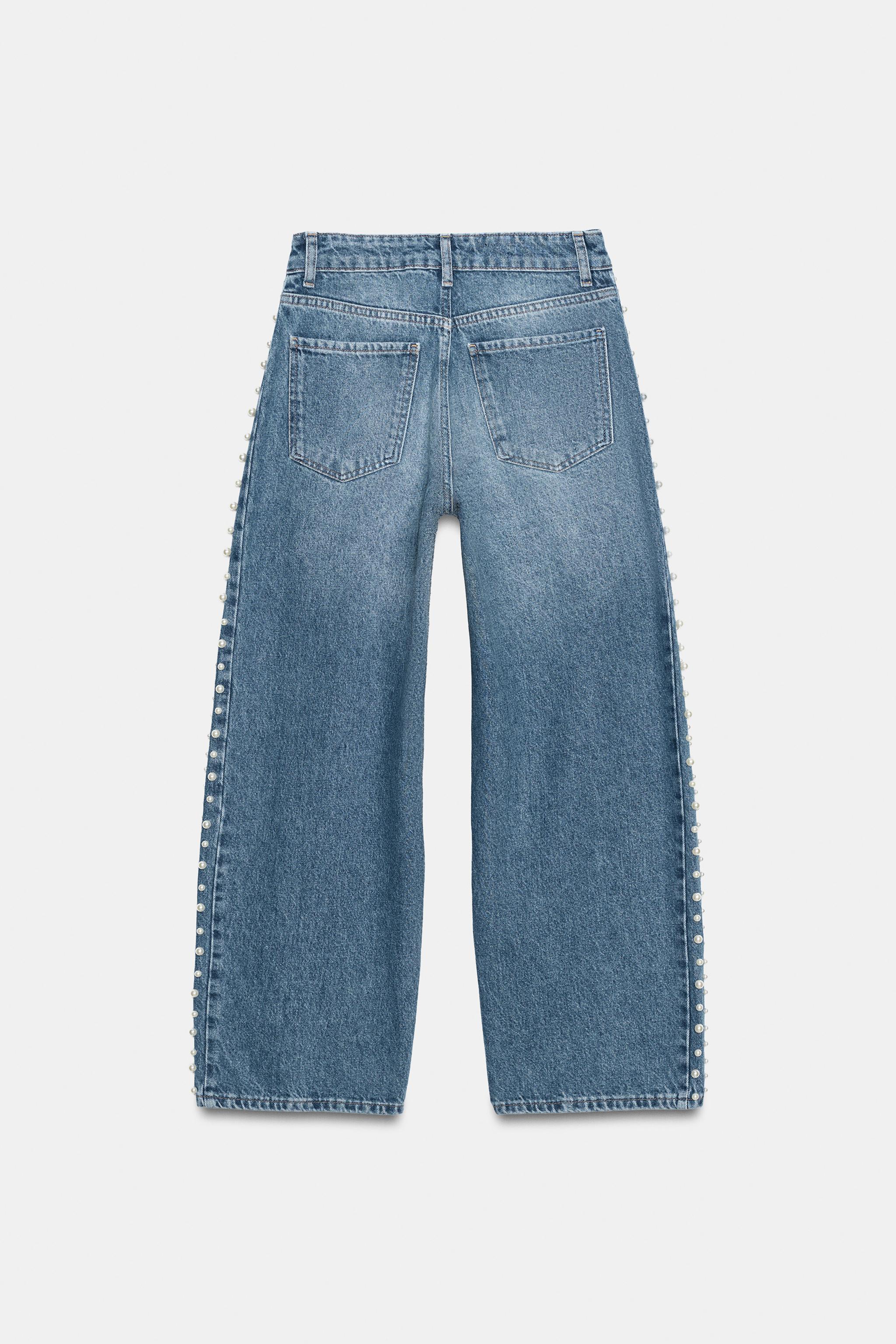Z1975 HIGH-RISE BARREL JEANS WITH PEARLS