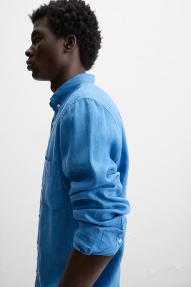 100% LINEN SHIRT - Light indigo by Zara - Image 4