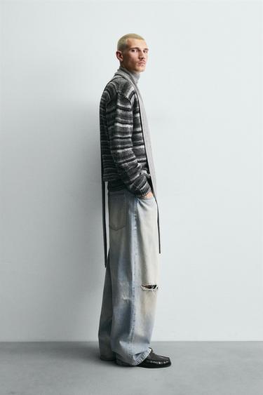 STRIPED JACQUARD CARDIGAN - Anthracite Grey by Zara - Image 3